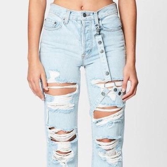 LFthebrand ripped blue jeans w thigh strap detailing. So freakin cute. Sold out - Picture 1 of 2